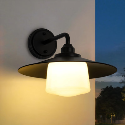 1-Light Modern Farmhouse Armed Outdoor Wall Sconce with Frosted Glass Shade