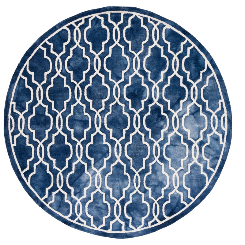 Tapis bleu / ivoire en laine touffeté à la main Deschamps, Rond 7 pi