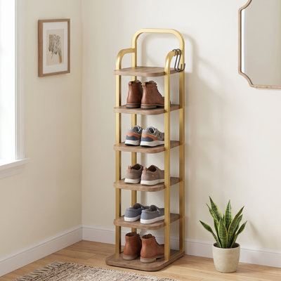 Vertical Shoe Rack, Shoe Shelves, Shoe Organizer for Entryway, Shoe Tower for Small Spaces, Free Standing, Adjustable, with 2 Hooks