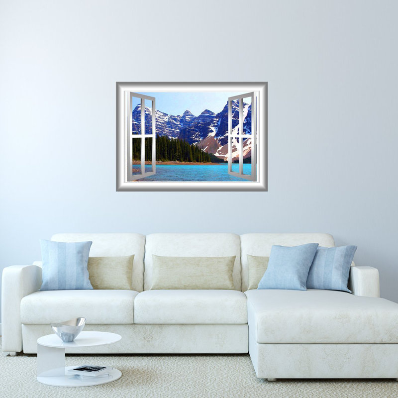 Adhésif décoratif fenêtre 3D lac, Argent, H 36 po x l 46 po x P 0,01 po