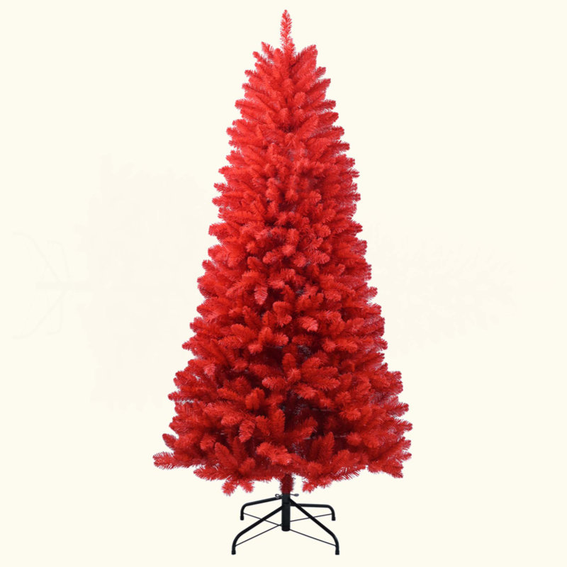 Arbre de Noël - Arbre en PVC rouge pur avec 624 pointes, branches articulées pour une installation facile, support en métal stable, décoration audacieuse des Fêtes