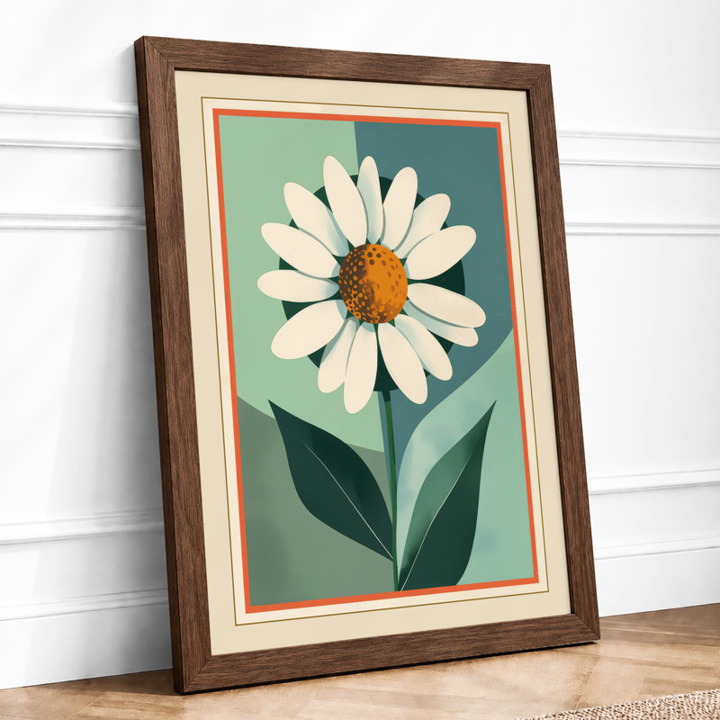 Geometric Daisy Botanical - Framed Print, A3 - 42.0 x 29.7 cm, Walnut