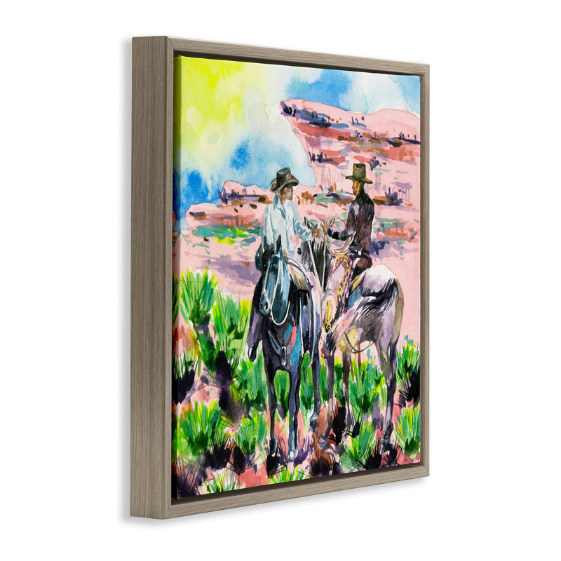 «Sunny Canyon Cowboys», art mural sur toile flottant gris par Melissa Wang, Cadre flottant orme Montalcino, H 25 po x l 25 po