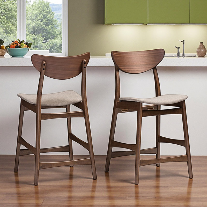 Osmos Modern Fabric Counter Stools in Light Gray/Brown, 35.94'' H X 18.53'' W X 19.72'' D (Set of 2), Light Gray