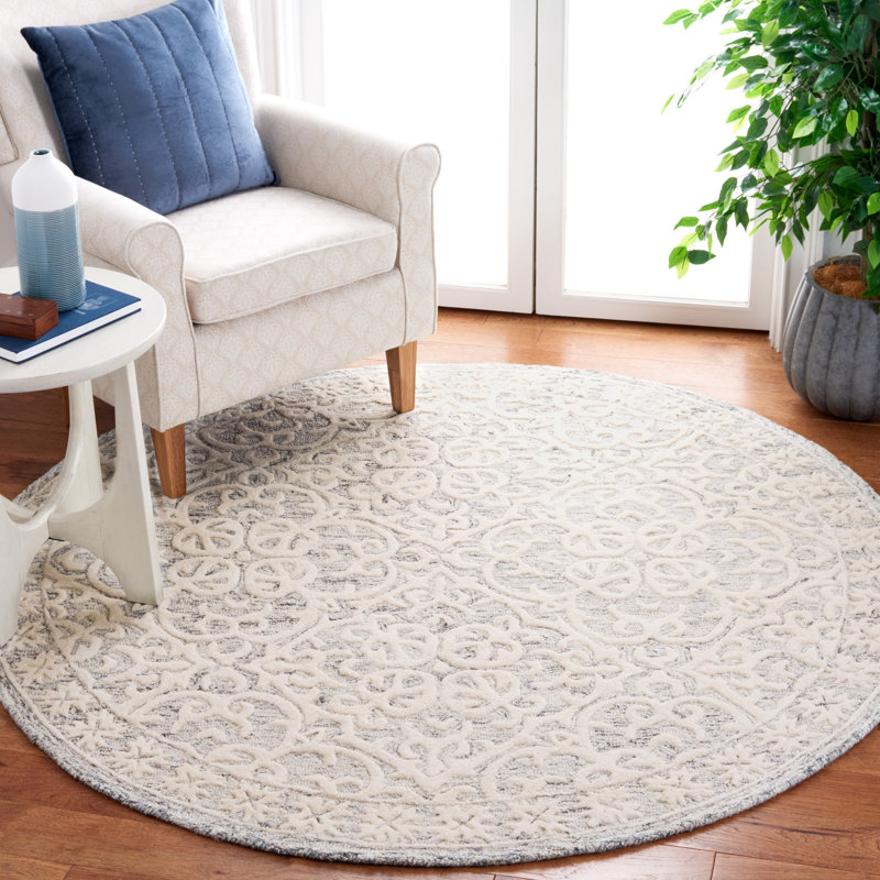 Durnan Hand Tufted Wool And Cotton With Latex Floral Rug, Round 6'