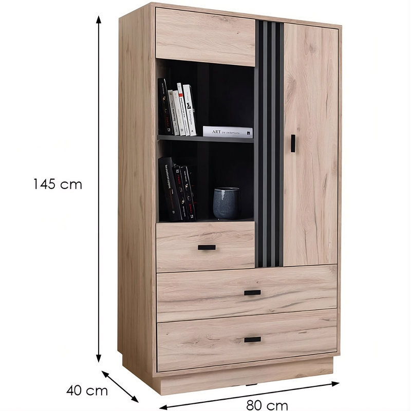 Display Cabinet, Light Estana Oak/Anthracite