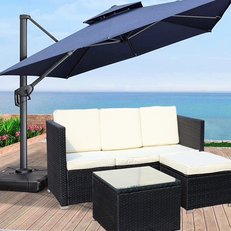 Pe Patio: 5, beige coussiné et table harmonie: coussins, café