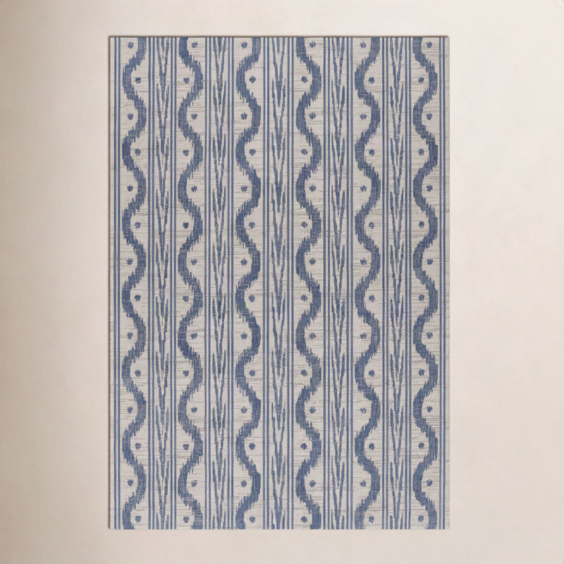 Tapis ikat bleu / blanc Karini, Rectangle 9 pi x 12 pi
