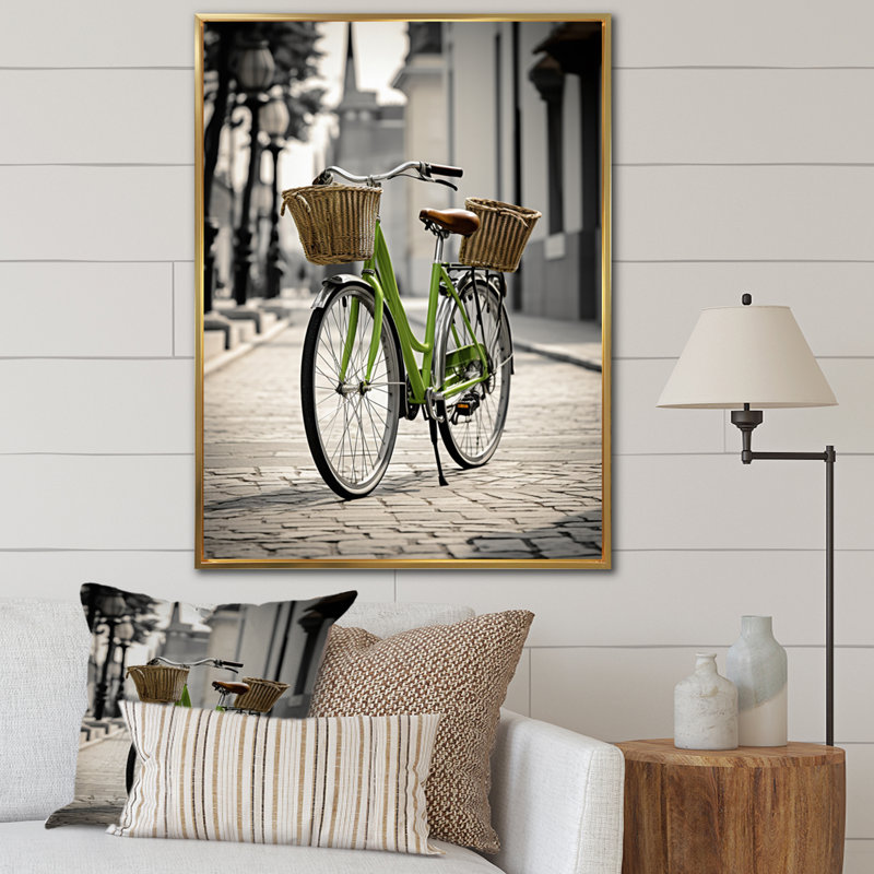 Vélo à deux roues, compagnons encadrés sur toile, Cadre flottant doré, H 32 po x l 24 po x P 1 po