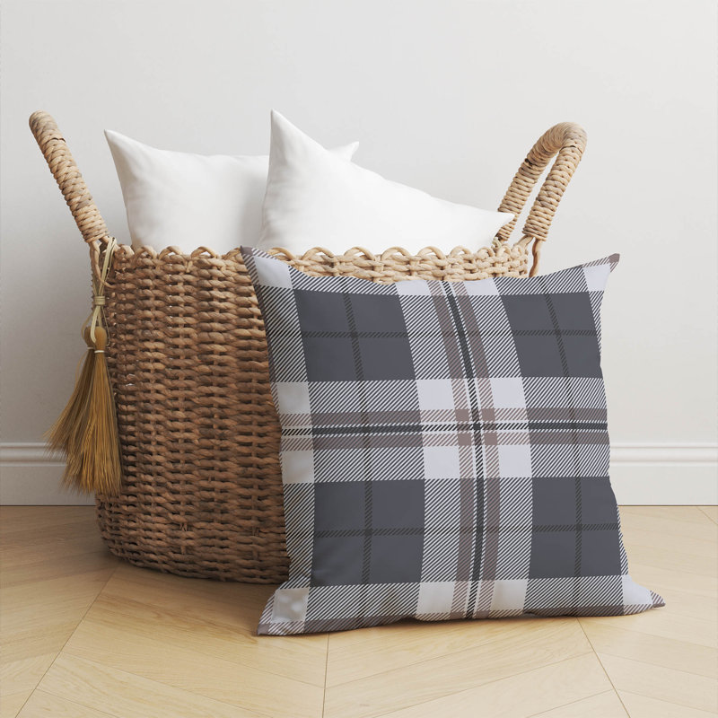 Coussin Tartan, Ardoise, H 20 po x l 20 po