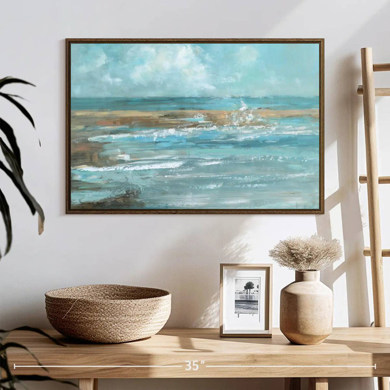 Breaking Waves IV, 25 po x 17 po, Cadre flottant en noyer