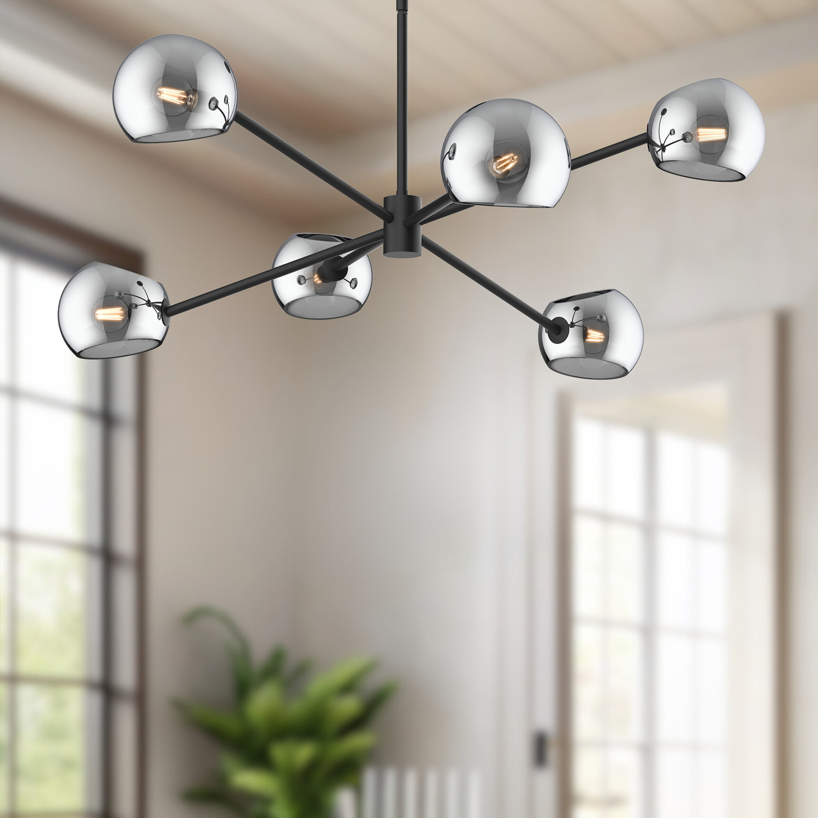 Willow 6 - Light Sputnik Chandelier, Matte Black, Smoke