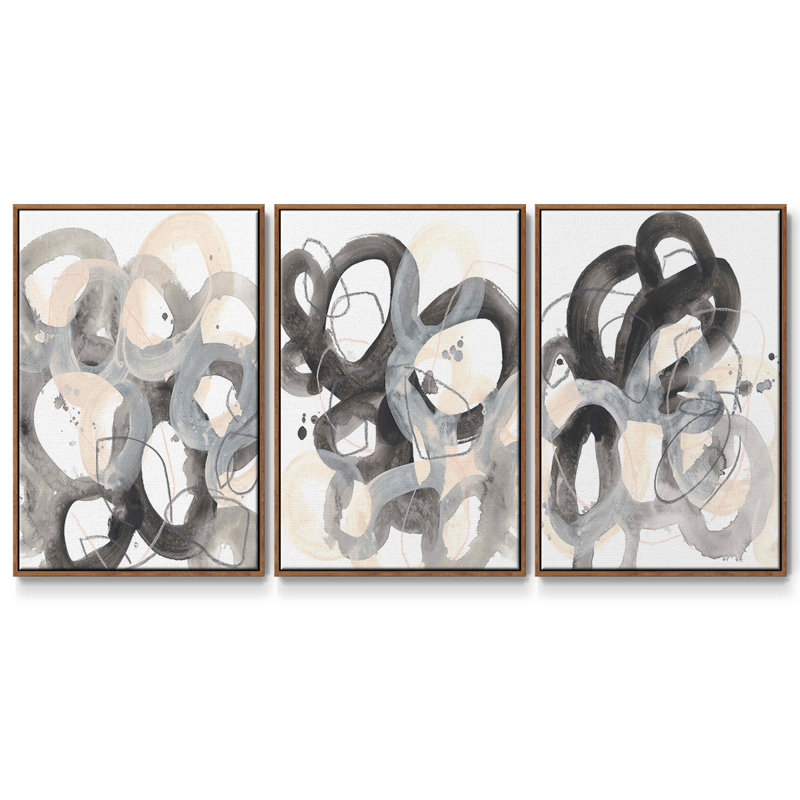 Tangled Circuit I, ensemble de 3 toiles encadrées, Noyer, H 27 po x l 54 po