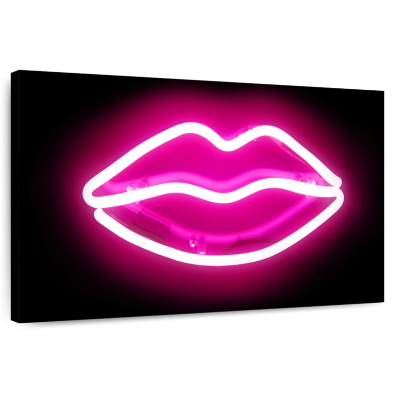 Shuttleworth Neon Lips Pink On Black, 20" H x 30" W