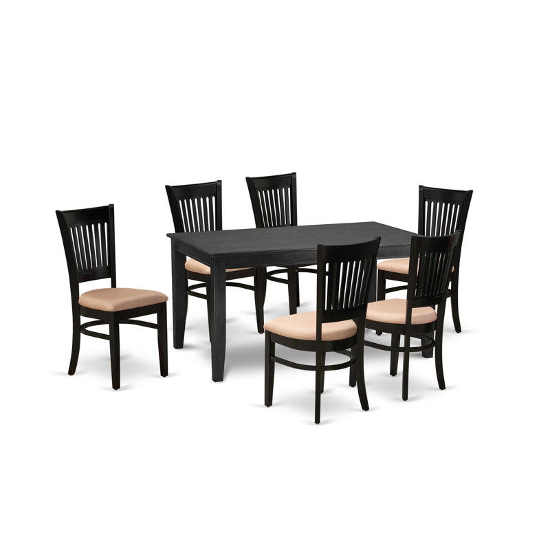7 Piece Kitchen Table & Chairs Set Consist of a Rectangle Dining Table and 6 Linen Fabric Dining Room Chairs, Black