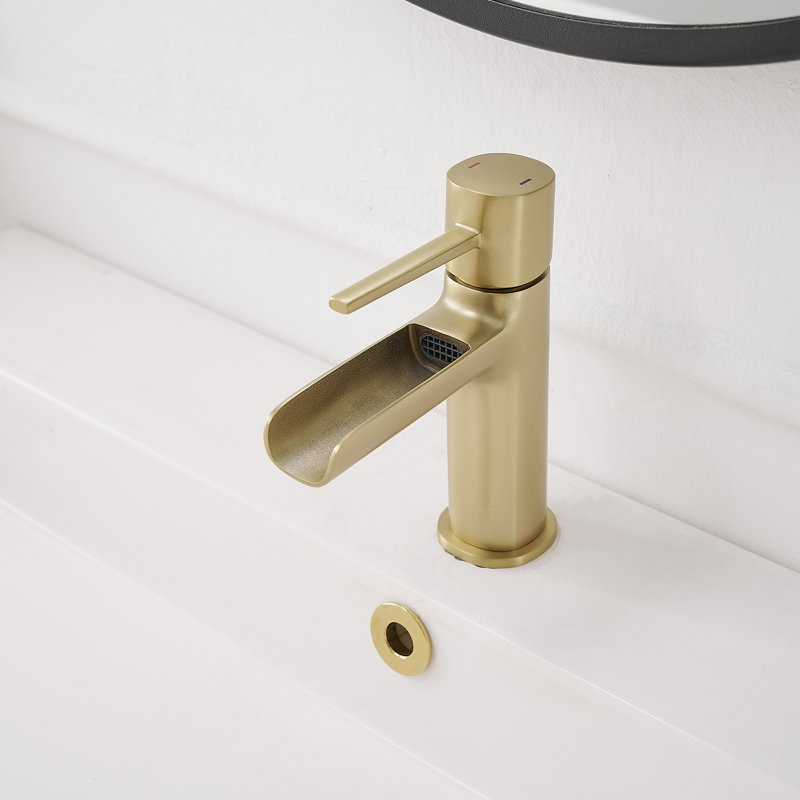 Single-Hole Single-handle Bathroom Faucet with Drain Assembly, Brushed Gold