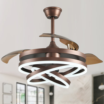 Orren Ellis 42" DIY Shade Brown Modern Ceiling Fan with Lights and Remote, Quiet and Reversible DC Motor Ceiling Fan