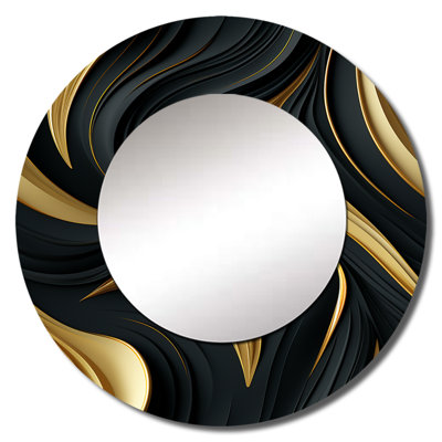 Romanson Paisley Black And Gold Elegant Ebony - Paisley  Decorative Mirror, Black Wall Mirror, Printed Metal Art