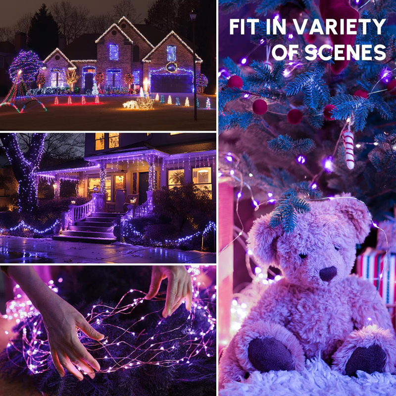 Solar String Lights For Outside Waterproof Fairy Lights With 8 Modes, Purple