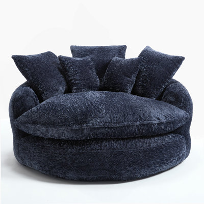55" long polyester foam armchair, oversized round chair, fluffy modern sofa bed for living room, relaxation room and projection room, wide armchair chaise longue armchair with pillows