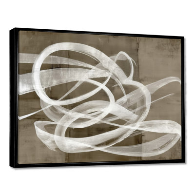 «White Grey Abstract Modern Brush Swirl», formes abstraites encadrées, art mural moderne sur toile blanche