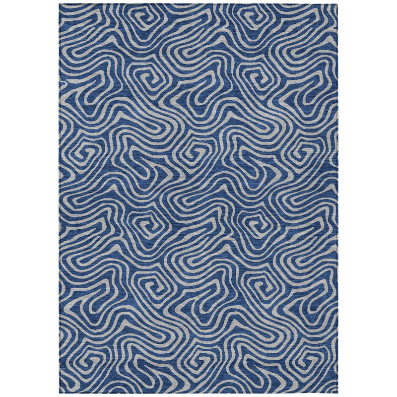 Zena Blue Washable Indoor-Outdoor Rug - , 5' x 7'6"