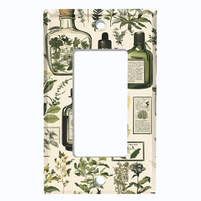 Metal Light Switch Plate Cover; US Standard Size 1 Gang GFI Rocker - Vintage Herbal Bottles