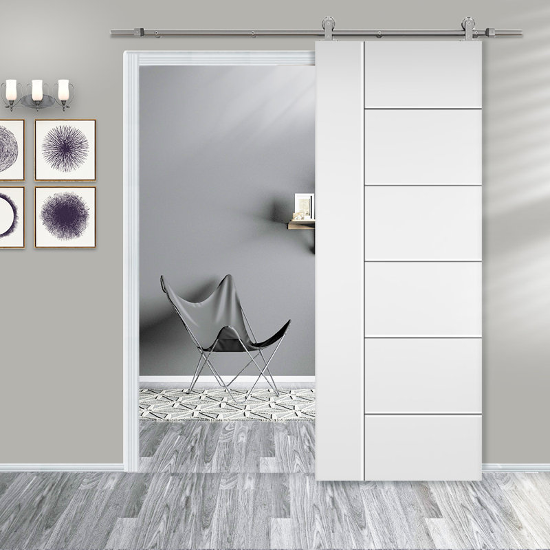 Panelled Manufactured Wood and Metal Barn Door with Installation Hardware Kit, 30" x 80"