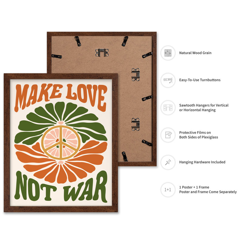 Make Love Not War No2, 16"H x 20"W, Poster, Brown Framed