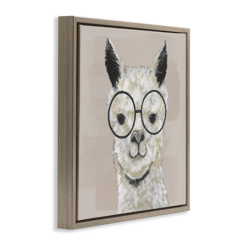 Portrait de lunettes Happy Alpaca, H 18 po x l 18 po, Cadre flottant orme Montalcino