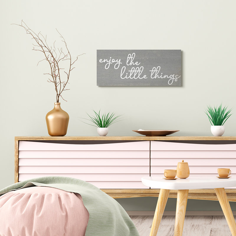 «Enjoy The Little Things», phrase grise et blanche, Toile tendue, H 10 po x l 24 po x P 1,5 po