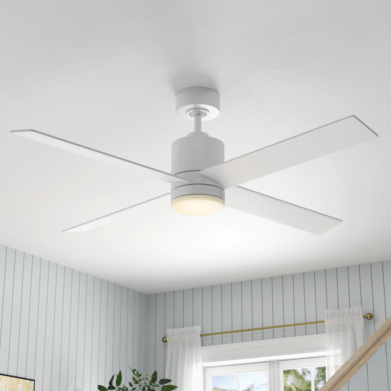 52" Cairns 4 - Blade Standard Ceiling Fan in White with White Blades with Remote Control and Light Kit Included