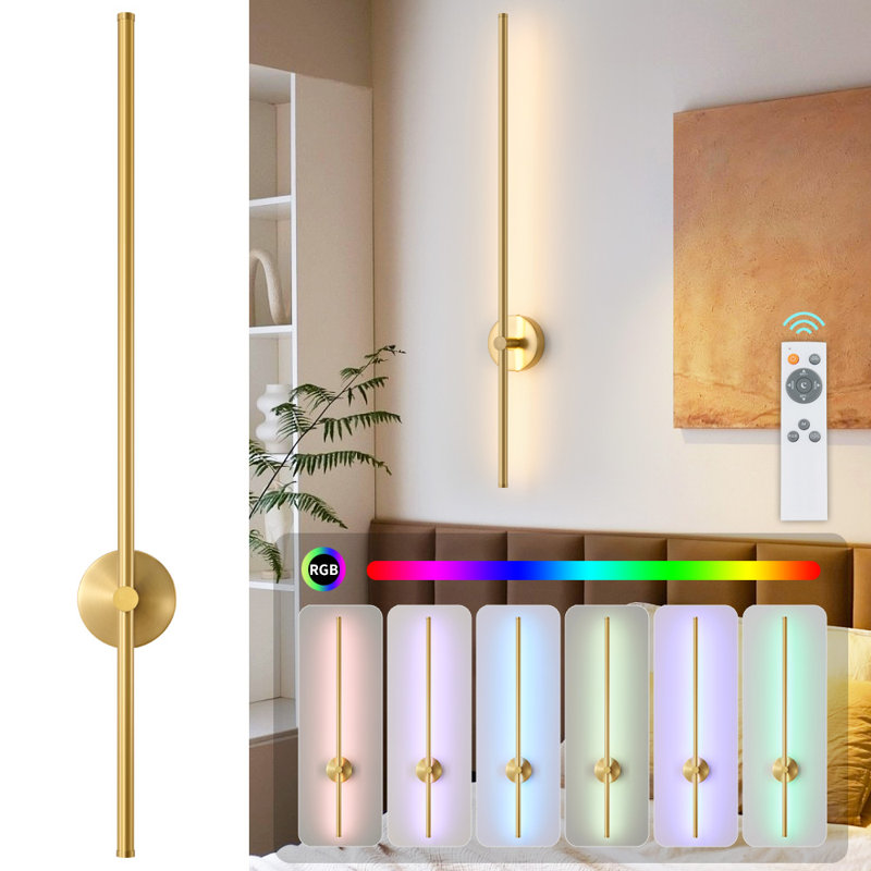 Gafia RGB Dimmable Aluminum LED Wall Sconce with 350 Degree Rotation and Memory Function, 39.37" H x 4.72" W x 3.74" D, Gold