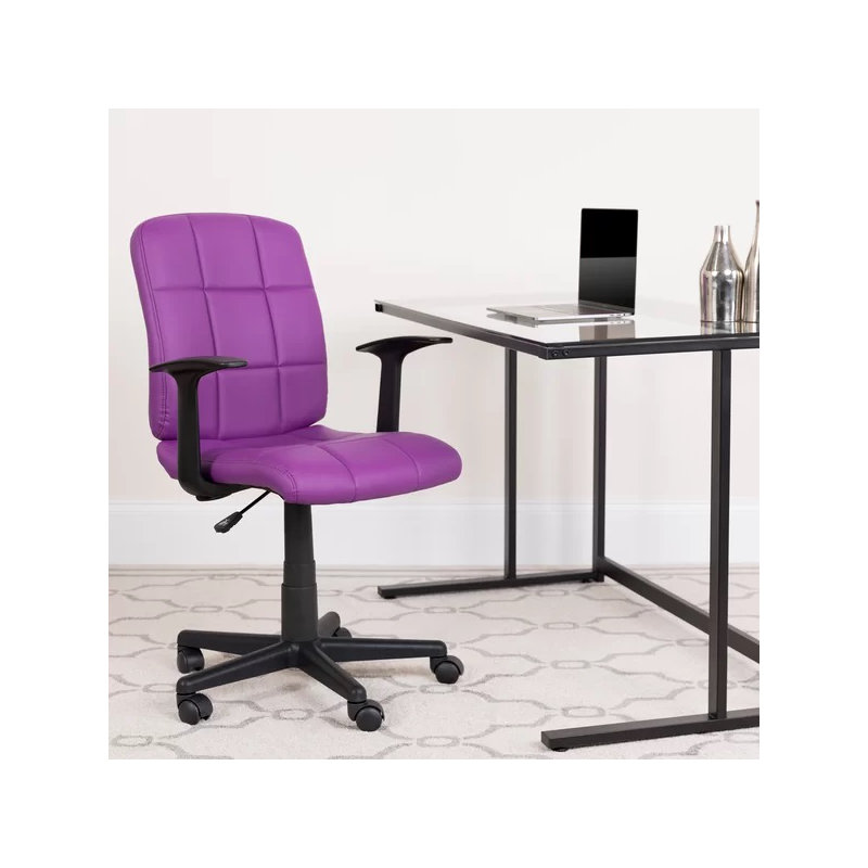 Mid-Back Quilted Vinyl Swivel Task Office Chair, With Arms, Purple