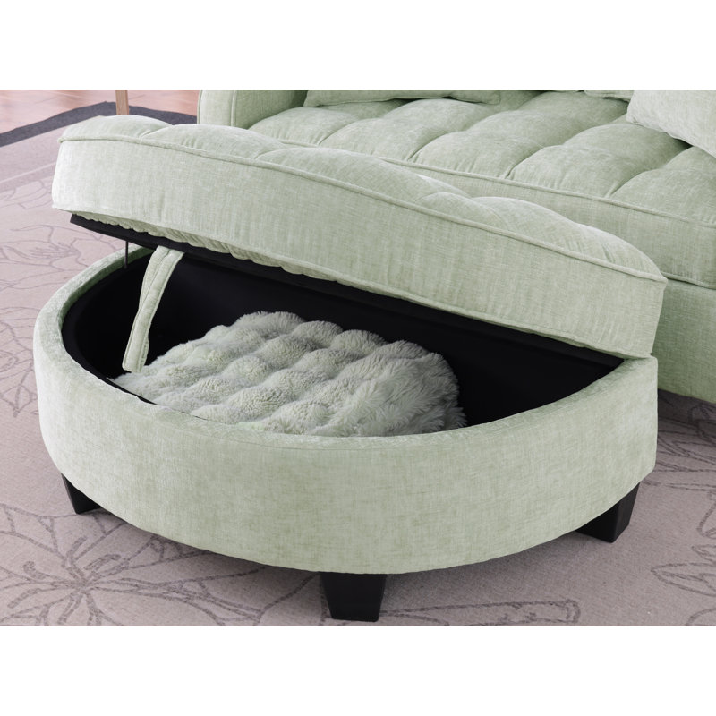 Accent Chair With Storage Semicircular Ottoman, Cyan