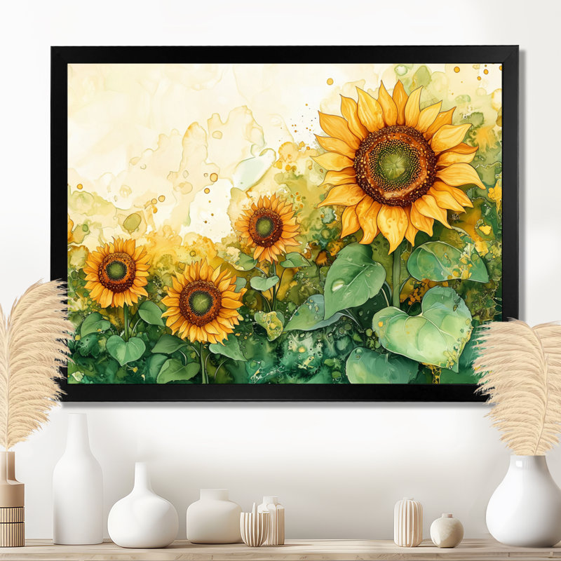 «Donaleen Sunflowers Flowers At The Country Side», art mural toile tournesols, Reproduction encadrée d'une seule photo