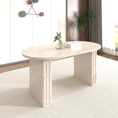 Table de salle à manger extensible pour 4 à 8 personnes, bords arrondis, piètement en lattes de bois, style inspirant, avec coins arrondis, idéale pour les réunions de famille au salon.