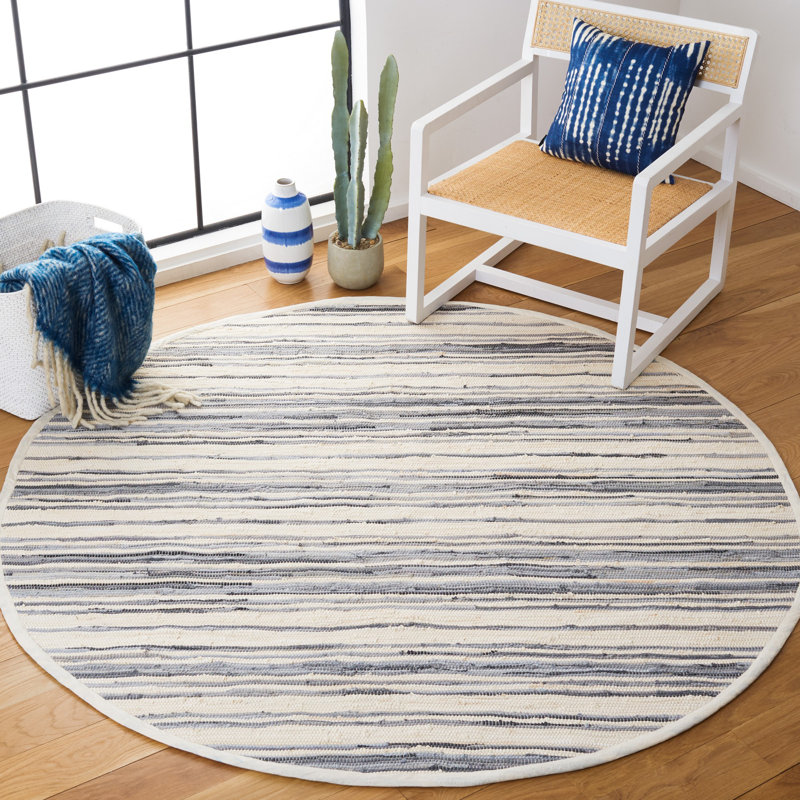 Tapis abstrait en coton tissé à la main Fales Rag, Rond 8 pi