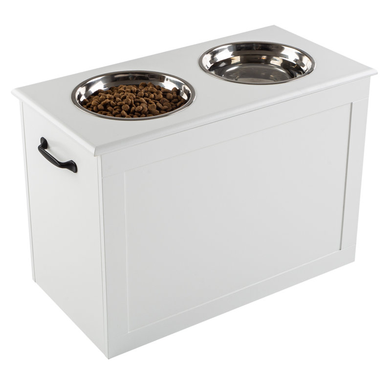 Gamelles surélevées PETMAKER en acier inoxydable (2 pièces) avec rangement - Capacité de 1,5 litre pour la nourriture ou l'eau (blanches)