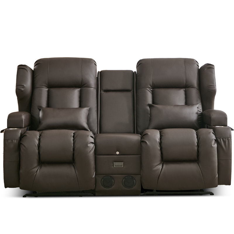 Loveseat Rocker Recliner Sofa, Dual Reclining Couches With Console, Manual Reclinable Double Seat 2 Person Recliner, Rv Movie Seating For Travel Trailers Living Room