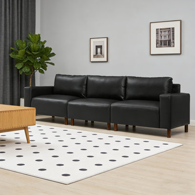 Canapé de luxe en similicuir de 112 po pour salon, appartement, rembourré et en similicuir respirant avec pieds en bois, noir