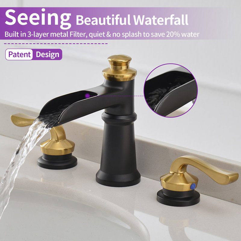 8-Inch Black and Gold Waterfall Widespread Bathroom Faucet