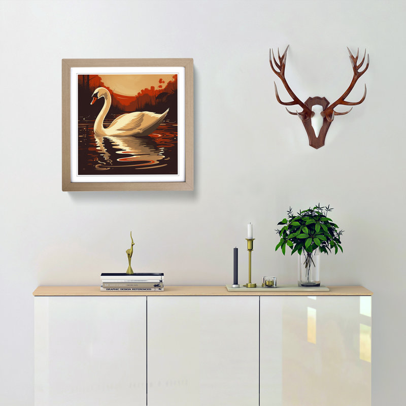 Swan Retro Art No.5 - Framed Print, Oak