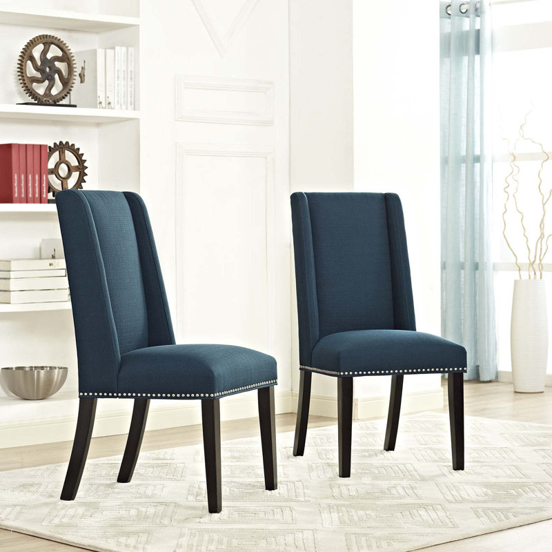 Modway Baron White Vinyl and Wood Frame Dining Chairs, Polyester True Blue