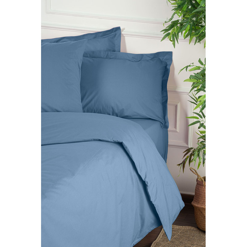 100% Cotton Ranforce Quilt Cover Set, Blue, 53.1 x 78.7 inches | Includes 31.5 x 31.5 inches Pillowcase | 155 Thread Count, Button Closure, Machine Washable | Soft, Durable Bedding for Cozy Sleep Experience