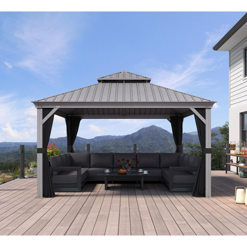 Purple Leaf 13' X 13' Hardtop Aluminum Gazebo With Double Metal Roof Heavy Duty Permanent Gazebo For Patio Deck Lawn Garden All Weather Outdoor Pavilion Gazebos, Light Grey