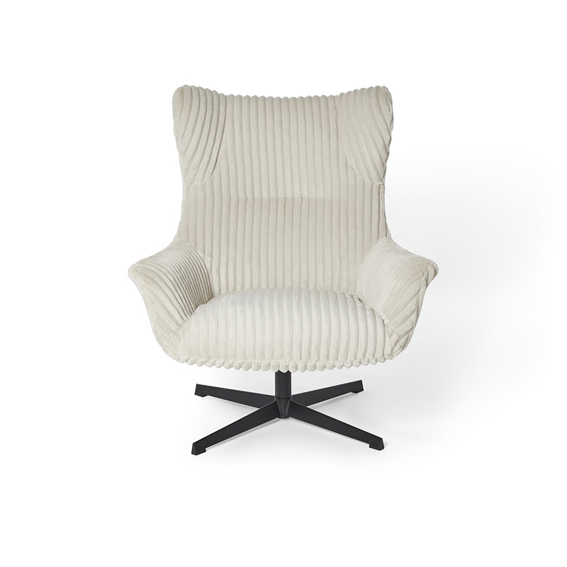 Lounge Snooze Upholstered Armchair Corduroy White, Metal Frame, Rotatable, 43cm Seating Height
