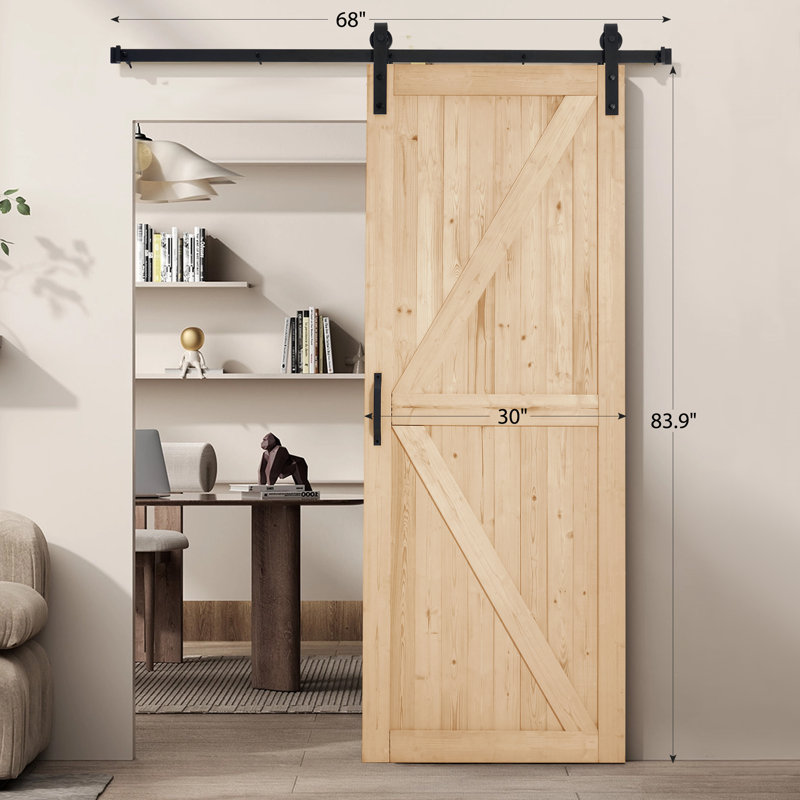 Natural Unfinished Solid Wood Sliding Barn Door with Hardware Kit
