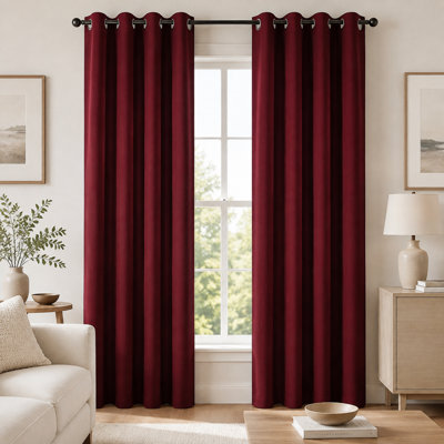 Grommet Top Blackout Room Darkening Curtains, Solid Thermal Insulated Polyester Window Curtain Set, 2 Panels