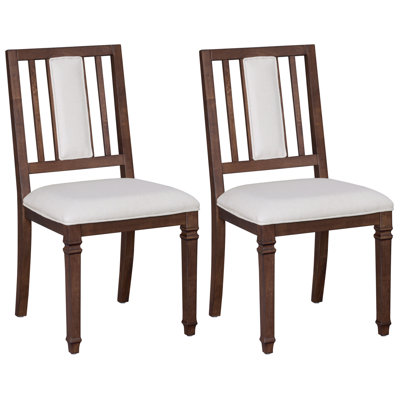 Linen Fabric Upholstered Kitchen Chairs Set Of 2,Traditional Solid Wood Dining Chairs With Turned Decorative Legs, Vertical Slat Back Side Chairs With Upholstered Center Panel For Dining Room, Living Room,Brown
